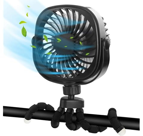 Battery Operated Stroller Fan Flexible Tripod Clip On Fan with 3 Speeds and Rotatable Handheld Pe... | Amazon (US)