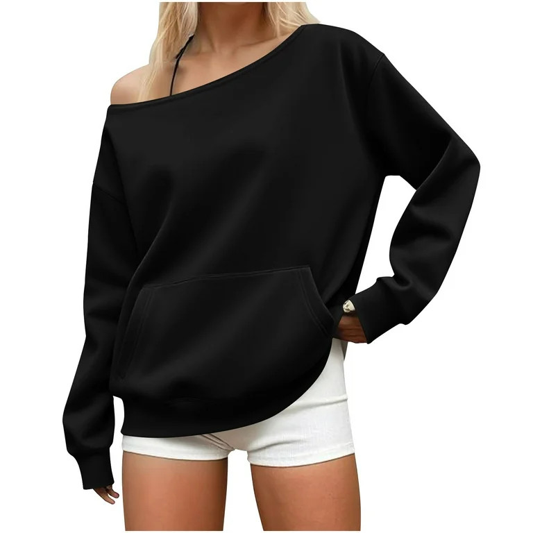 Byworldtasic Womens Oversized Sweatshirt with PocketNo Boundaries Y2k Loose Off the Shoulder Tops... | Walmart (US)