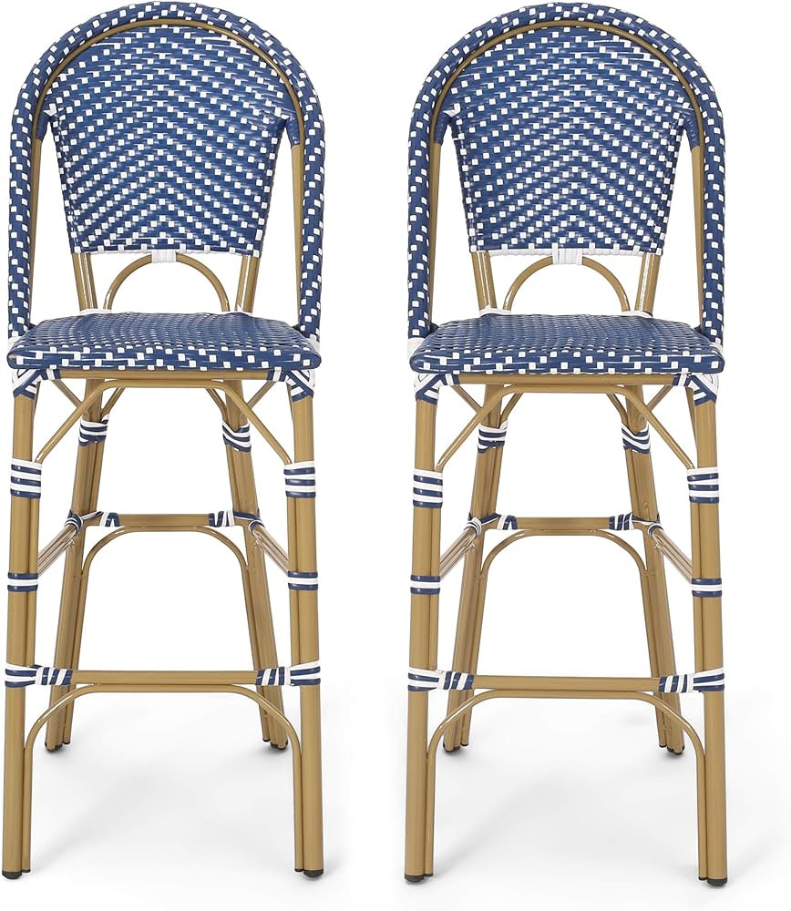 Christopher Knight Home 314448 Kinner Outdoor Barstool, Dark Teal + White + Bamboo Print Finish | Amazon (US)