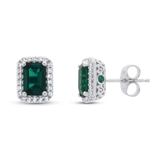 Lab-Created Emerald & White Topaz Earrings 10K White Gold|Jared | Jared the Galleria of Jewelry