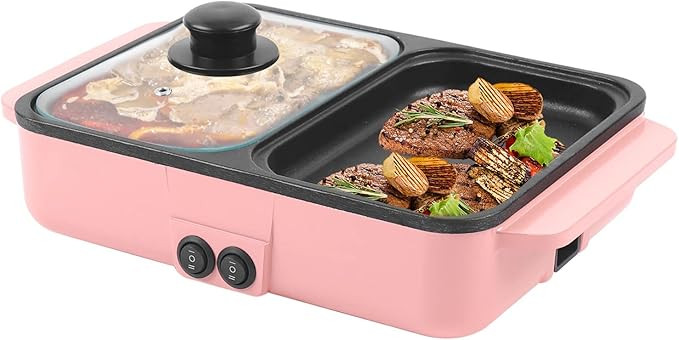 Hot Pot with Grill,2 in 1 Indoor Non-Stick Electric Hot Pot and Frying Pan,Independent Temperatur... | Amazon (US)