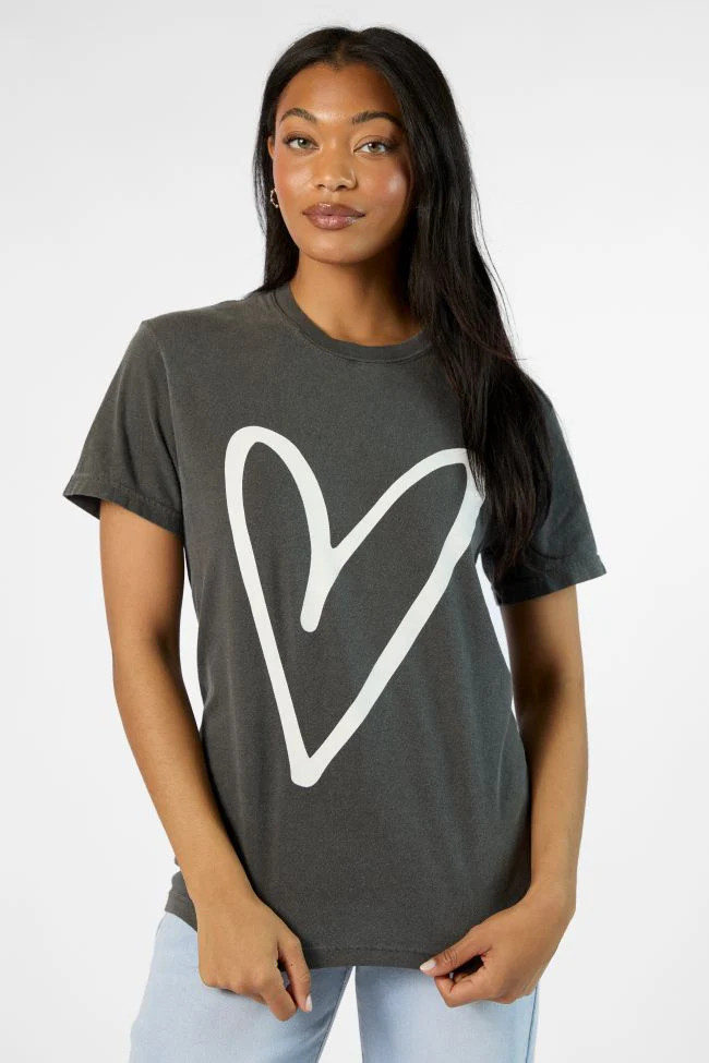 Heart Sketch Grey Comfort Color Graphic Tee FINAL SALE | Pink Lily