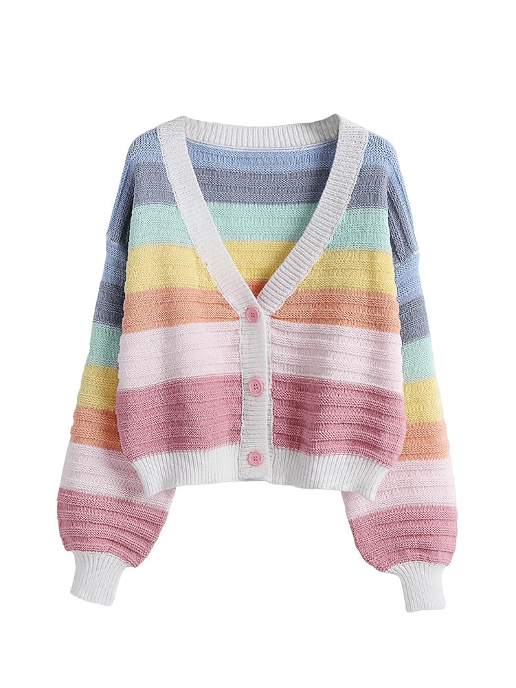 SweatyRocks Women's Color Block V Neck Button Front Knit Cardigan Sweater Outerwear | Amazon (US)