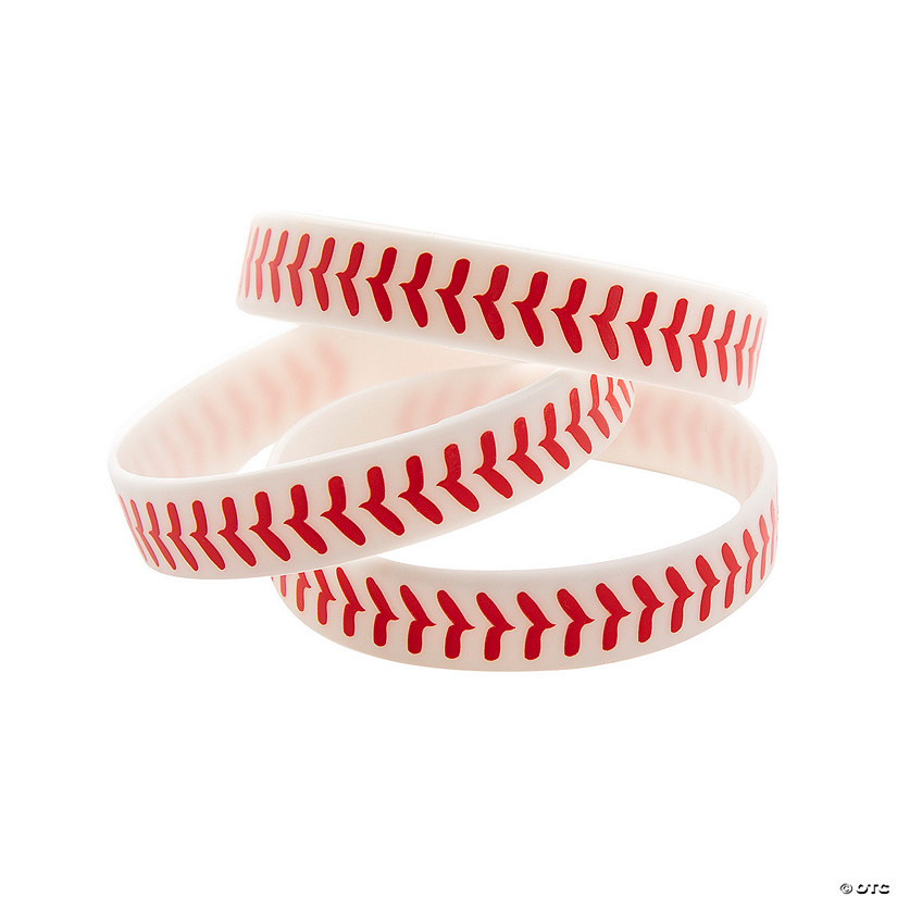7 1/4" Baseball Stitching White & Red Rubber Bracelets - 12 Pc. | Oriental Trading Company