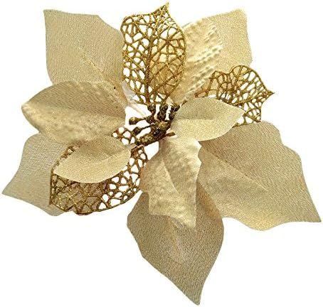 Crazy Night 12Pcs 8.7inch Gold Glitter Poinsettia Artificial Flowers ,Christmas Tree Decorations,... | Amazon (US)