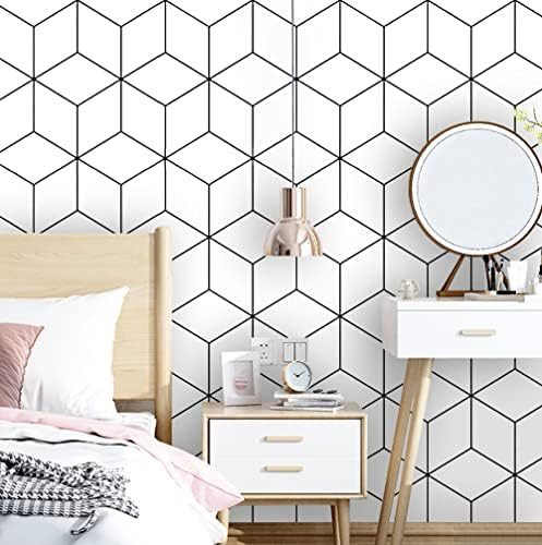 393"x17.7" Wallpaper Geometric Peel and Stick Wallpaper White and Black Contact Paper Stripe Wallpap | Amazon (US)
