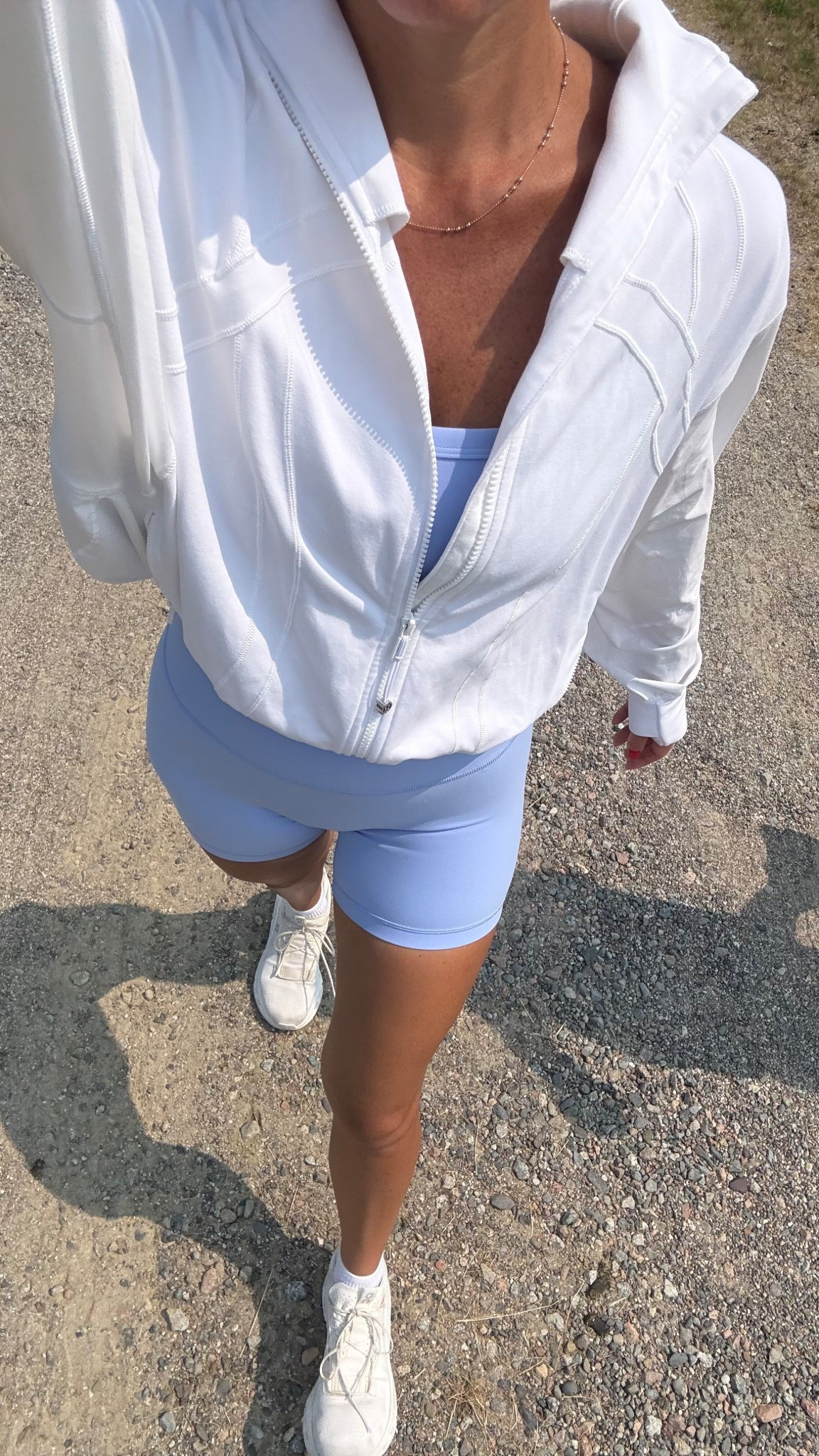 Walk fit - obsessed with this butter set from Aritzia. Wearing size small in both, & small in the Lululemon jacket 