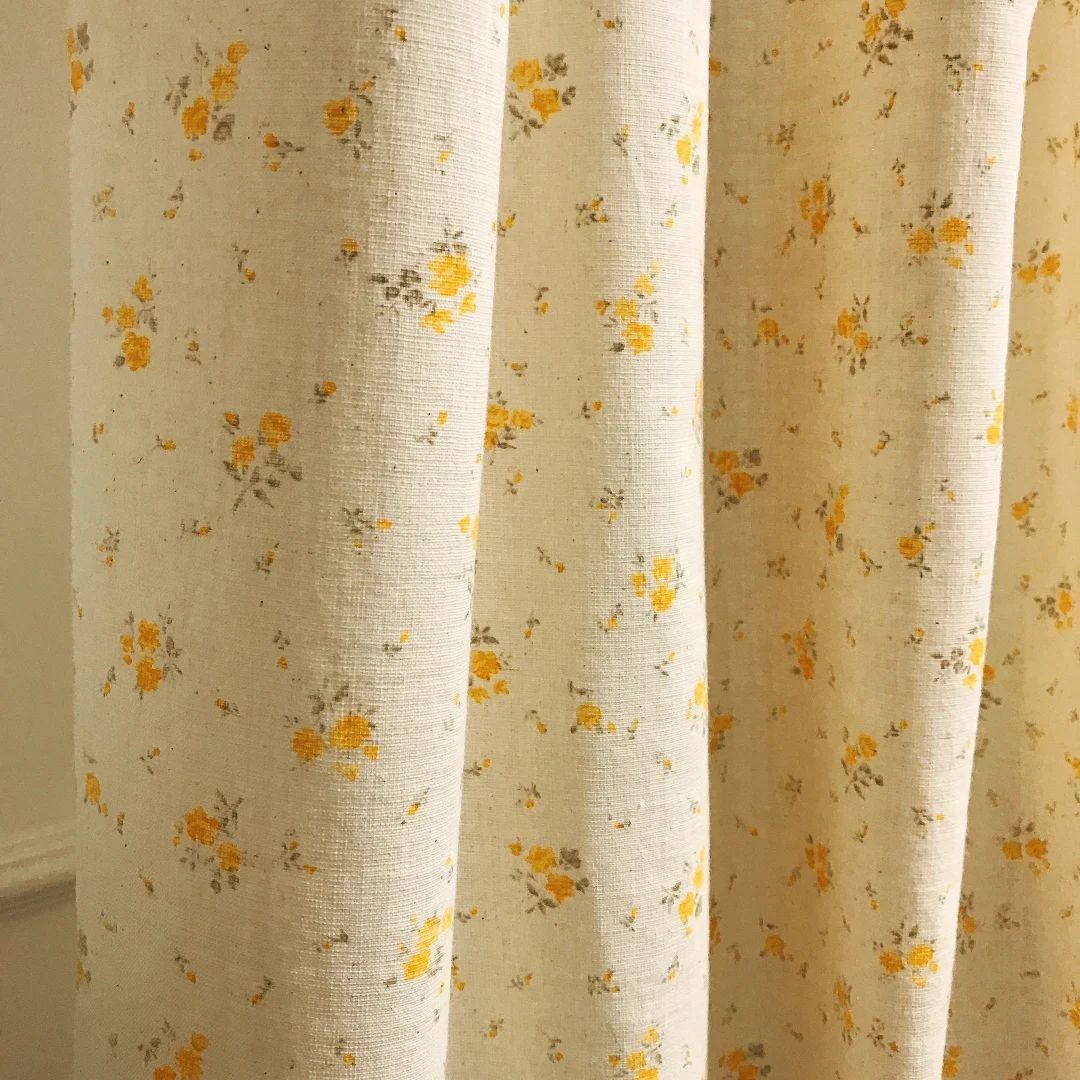 Modern Vintage Pale Orange Yellow Floral Pattern Washed Cotton Curtain Natural Beige Background D... | Etsy (US)