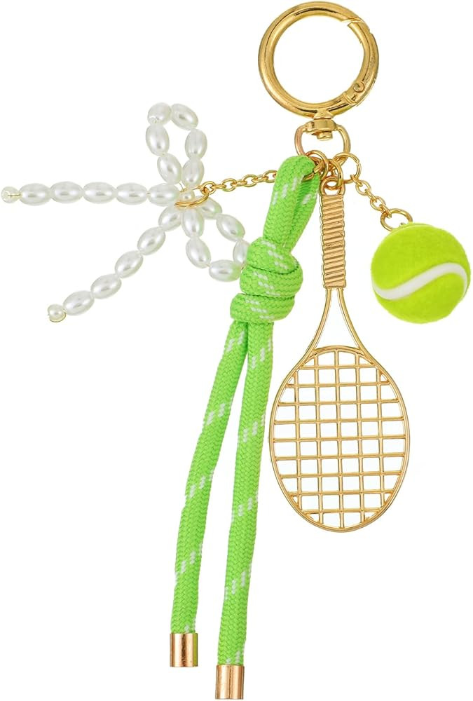 Gold Tennis Keychain, Tennis Racket with Ball Keychain Key Ring Mini Cute TennisRacket Ball Keych... | Amazon (US)