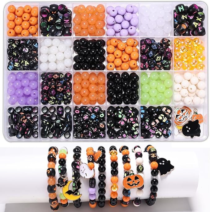 1box Halloween Beads for Bracelets Making Kit with Halloween Charms, DIY Skull Beads for Jewelry ... | Amazon (US)