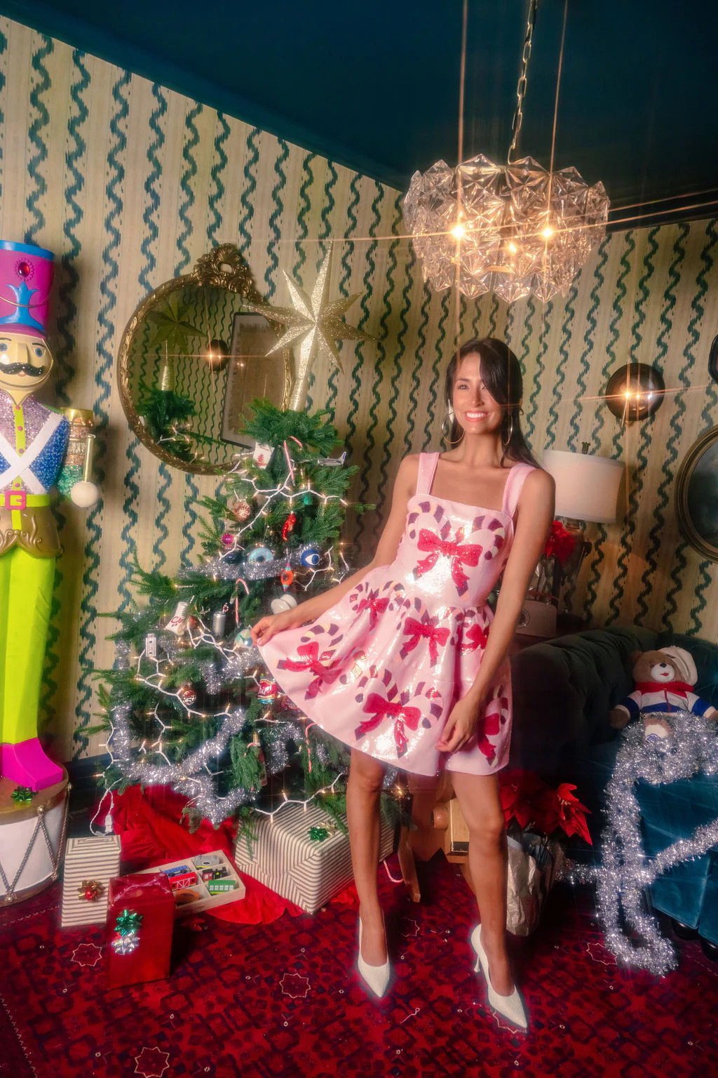 Light Pink Candy Cane Crossing Cocktail Dress | Queen of Sparkles