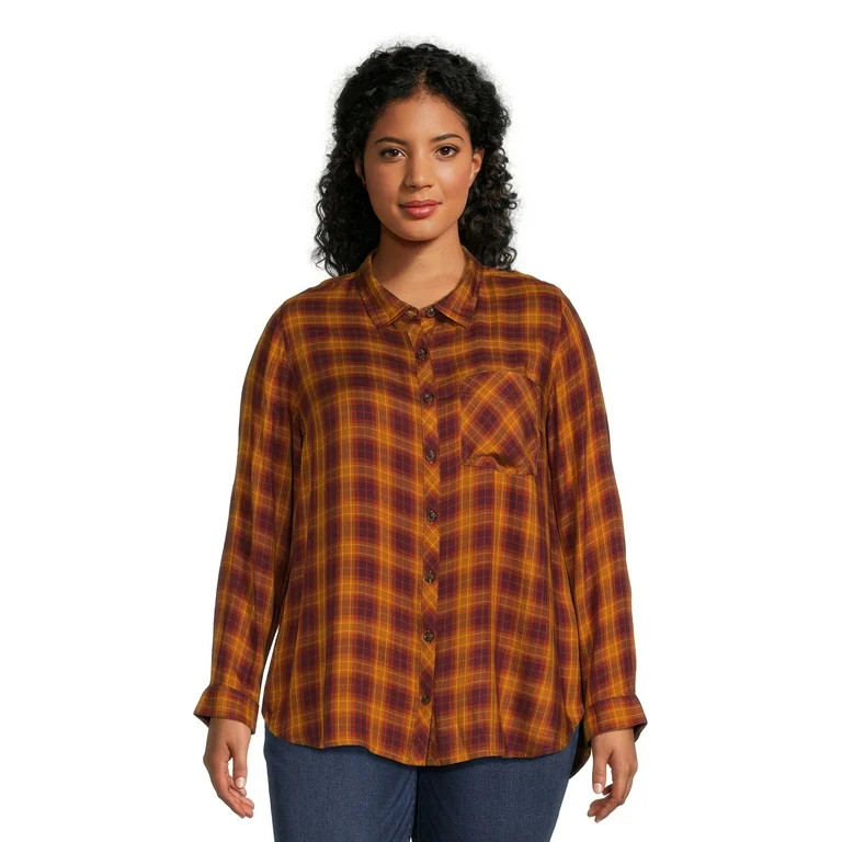 Terra & Sky Women's Plus Size Button Woven Top | Walmart (US)