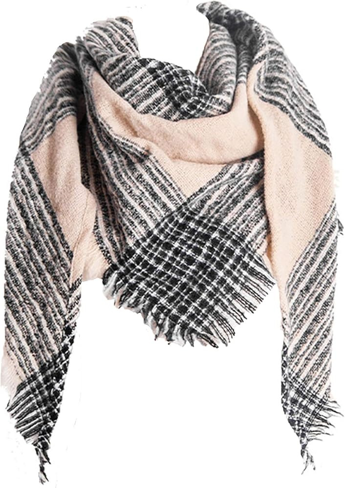 Wander Agio Womens Warm Scarf Triangle Shawls Winter Scarves Stripe Plaid Fichu Rough Surface | Amazon (US)