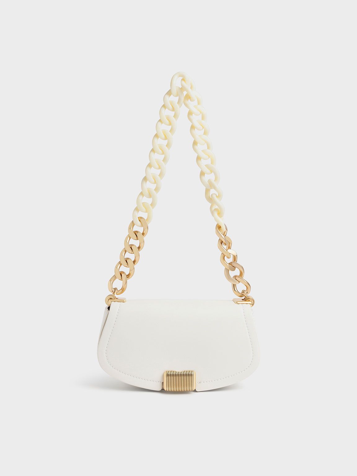 White Sonnet Two-Tone Chain Handle Shoulder Bag | CHARLES & KEITH | Charles & Keith US