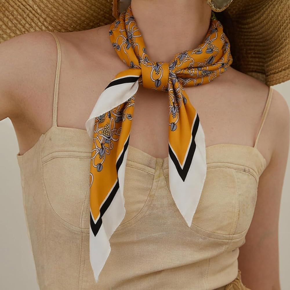 Square Neck Scarf for Women Lightweight Printed Head Wrap Fashion Accessory for Hair Styling Trav... | Amazon (US)