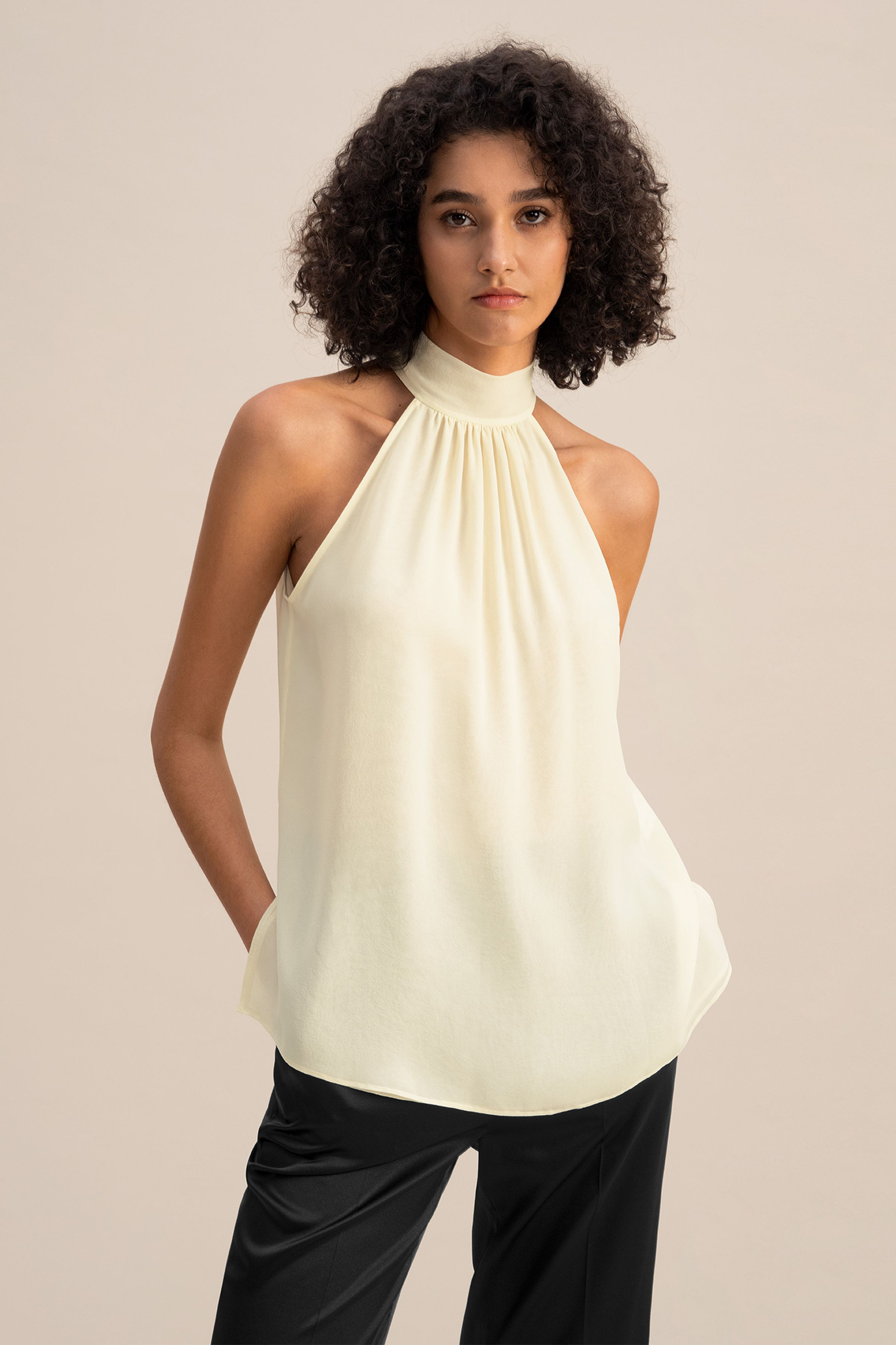 Silk Georgette Halter Neck Top | LilySilk
