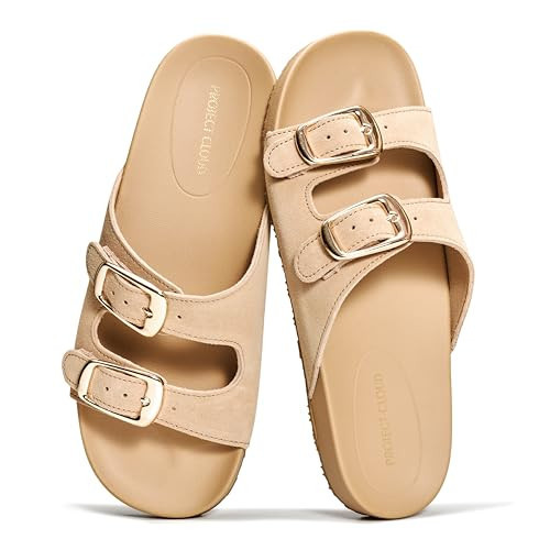Project Cloud 100% Genuine Leather Womens Sandals Comfortable Plush & Soft Insole Sandals Women - Non-Slip Flat Sandals for Women 2026 - Lightweight Womens Slides (DAINTY, SANSUE,8M) | Amazon (US)
