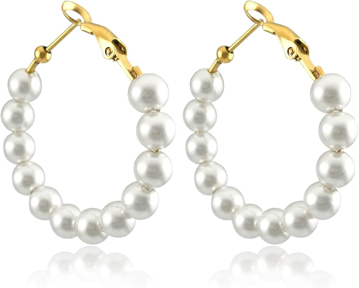 Pearl Hoop Earrings for Women Fashion Dangle Hypoallergenic Layer Earrings Drop Dangle Earrings G... | Amazon (US)