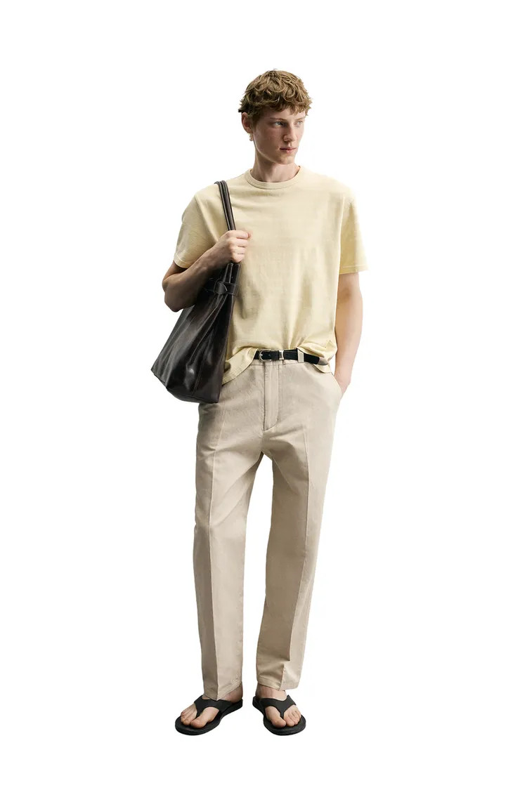 COTTON/LINEN STRAIGHT-LEG CHINO TROUSERS | Zara UK