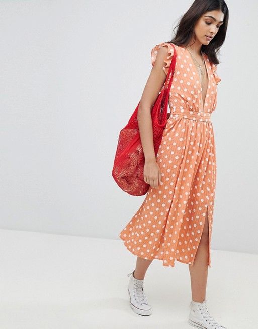 Glamorous Tall Sleeveless Midi Dress With Flutter Sleeves In Polka Dot | ASOS UK