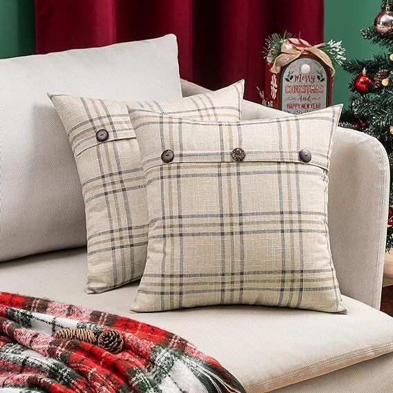 MIULEE Set of 2 Decorative Linen Throw Pillow Covers Fall Triple Button Pillowcases Farmhouse Ret... | Amazon (US)