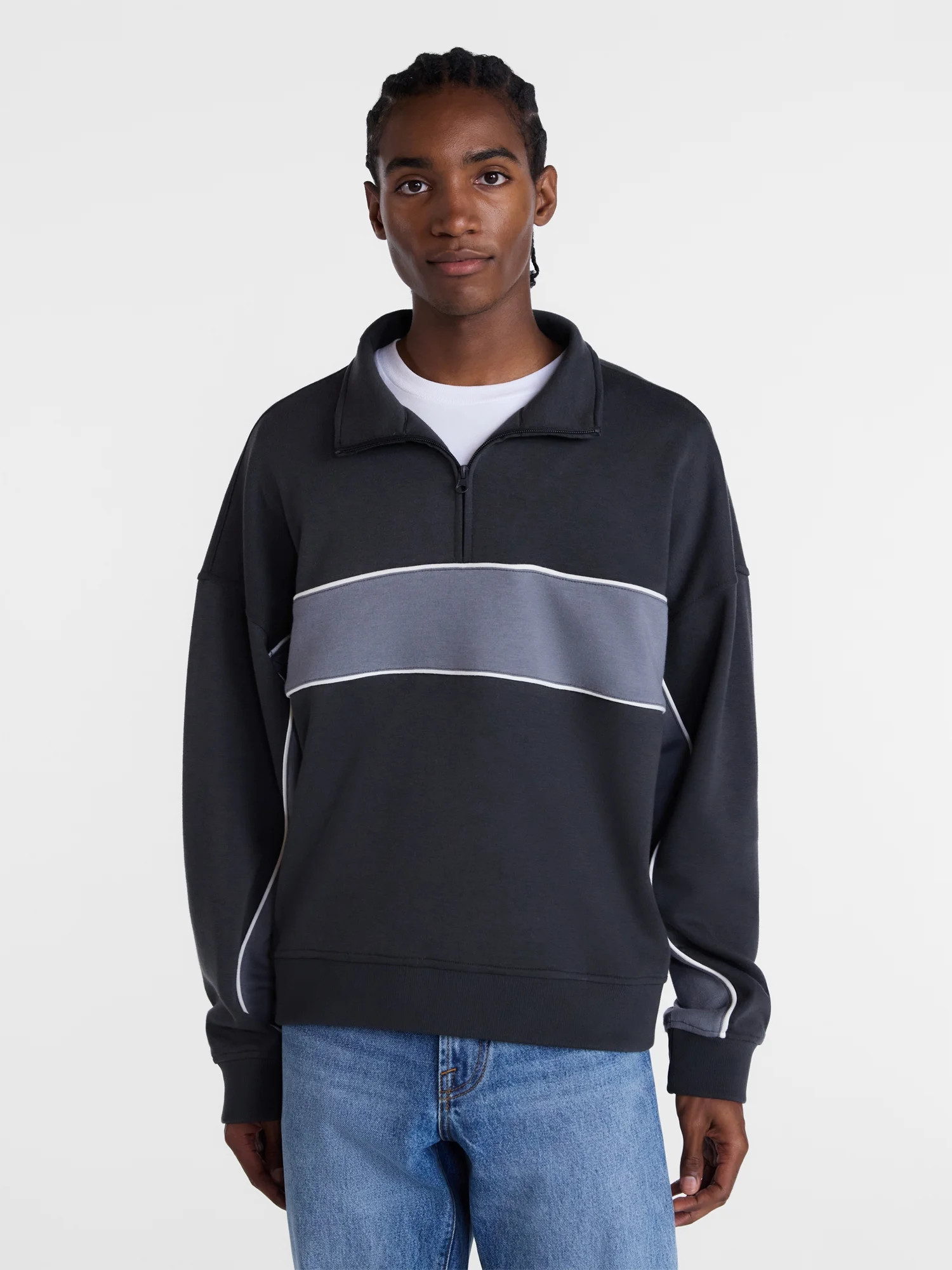 No Boundaries Sporty Quarter Zip Sweatshirt with Long Sleeves, Men's XS-5XB | Walmart (US)