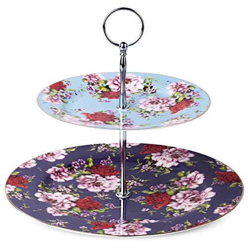 BTaT - Floral 2 Tier Round Porcelain Cupcake Stand, 2Tier Serving Tray, Dessert Stands, Tea Party Supplies, Party Table Decoration, Dessert Display Stands, Cookie Trays for Parties | Amazon (US)