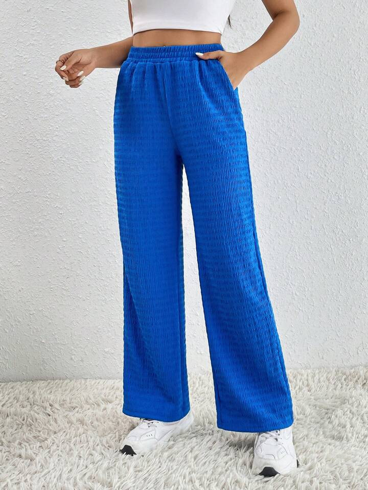 SHEIN PETITE Solid Slant Pocket Straight Leg Pants | SHEIN