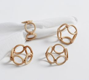 Monique Lhuillier Antibes Handwoven Wicker Napkin Rings - Set of 4 | Pottery Barn CA