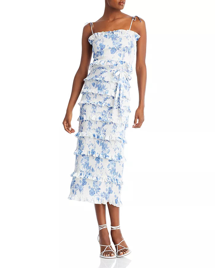 Lily Smocked Floral Print Ruffle Trim Midi Dress | Bloomingdale's (US)