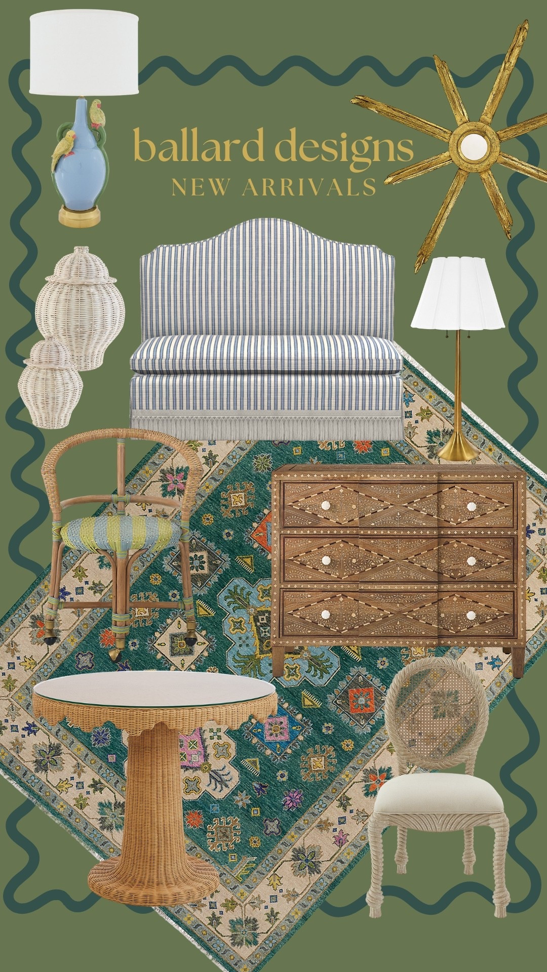 Ballard Designs new arrivals and I’m officially inspired 🤍✨

If you love a layered, collected look with classic charm and a little whimsy, this edit is for you. Think blue and green color palette, patterned rugs, cane and rattan accents, carved wood dressers, striped settees, and brass buffet lamps that feel timeless but fresh.

This is such a good mix of traditional home decor, grandmillennial style, Southern living room inspiration, and classic coastal design. Perfect for anyone decorating a living room, bedroom, entryway, or sunroom with layered textures and pattern mixing.

#ballarddesigns #traditionalhome #coastalstyle #grandmillennial #layeredhome #southernstyle #patternmixing #classicinteriors


#LTKHome