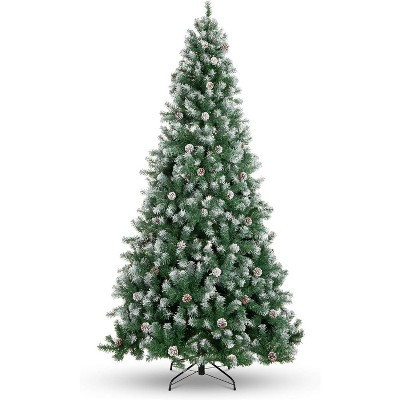 4.5ft Pre-Lit Flocked Christmas Tree with Pine Cones - 2,028 Branch Tips with 150 Warm White LEDs & Metal Stand for Holiday Decor | Target