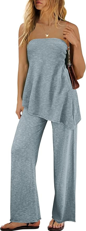 SENSERISE Womens 2 Piece Outfits Summer Knit Sweater Set Matching Lounge Set Off the Shoulder Top... | Amazon (US)