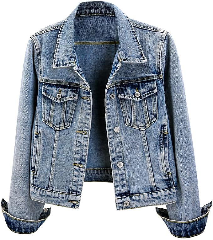Kedera Womens Basic Button Down Vintage Black Long Sleeves Denim Jean Jacket Jacket for Women | Amazon (US)