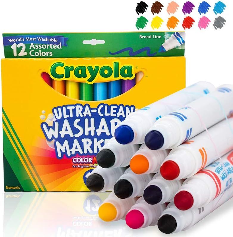 Crayola Ultra Clean Washable Markers, Broad Line, 12 Count | Amazon (US)