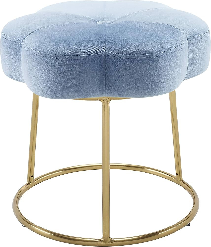Linon Light Blue and Gold Vanity and Accent Talulah Stool | Amazon (US)