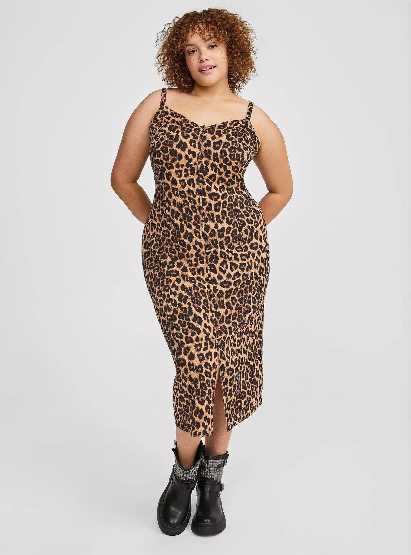 Tea Length Stretch Challis Lace-Up Slip Dress | Torrid (US & Canada)