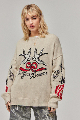 UO Swallows Knit Jumper - Cream S at Urban Outfitters | Urban Outfitters UK