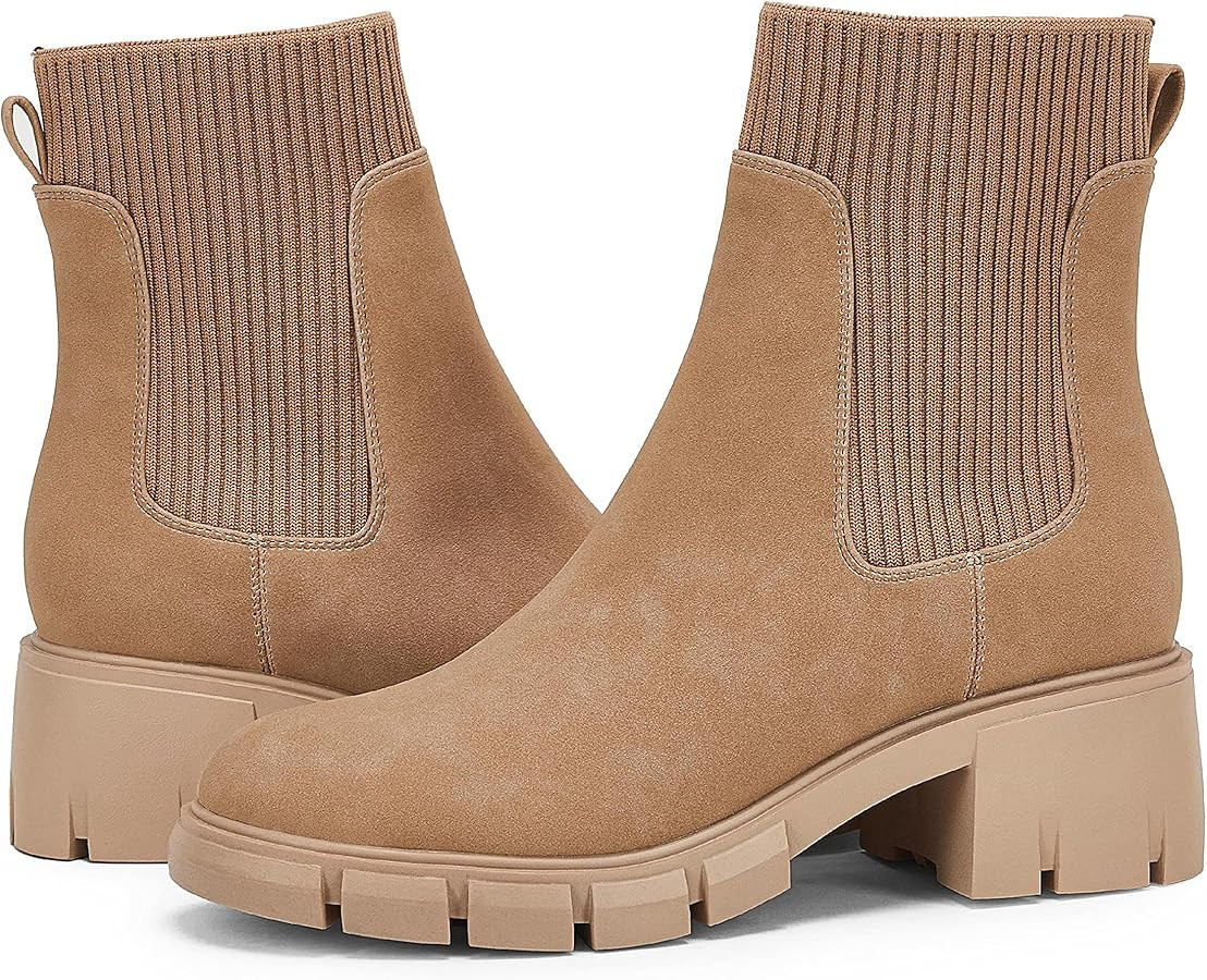Ruanyu Womens Platform Ankle Boots Elastic Chunky Block Heel Chelsea Booties Lug Sole Non-Slip Co... | Amazon (US)