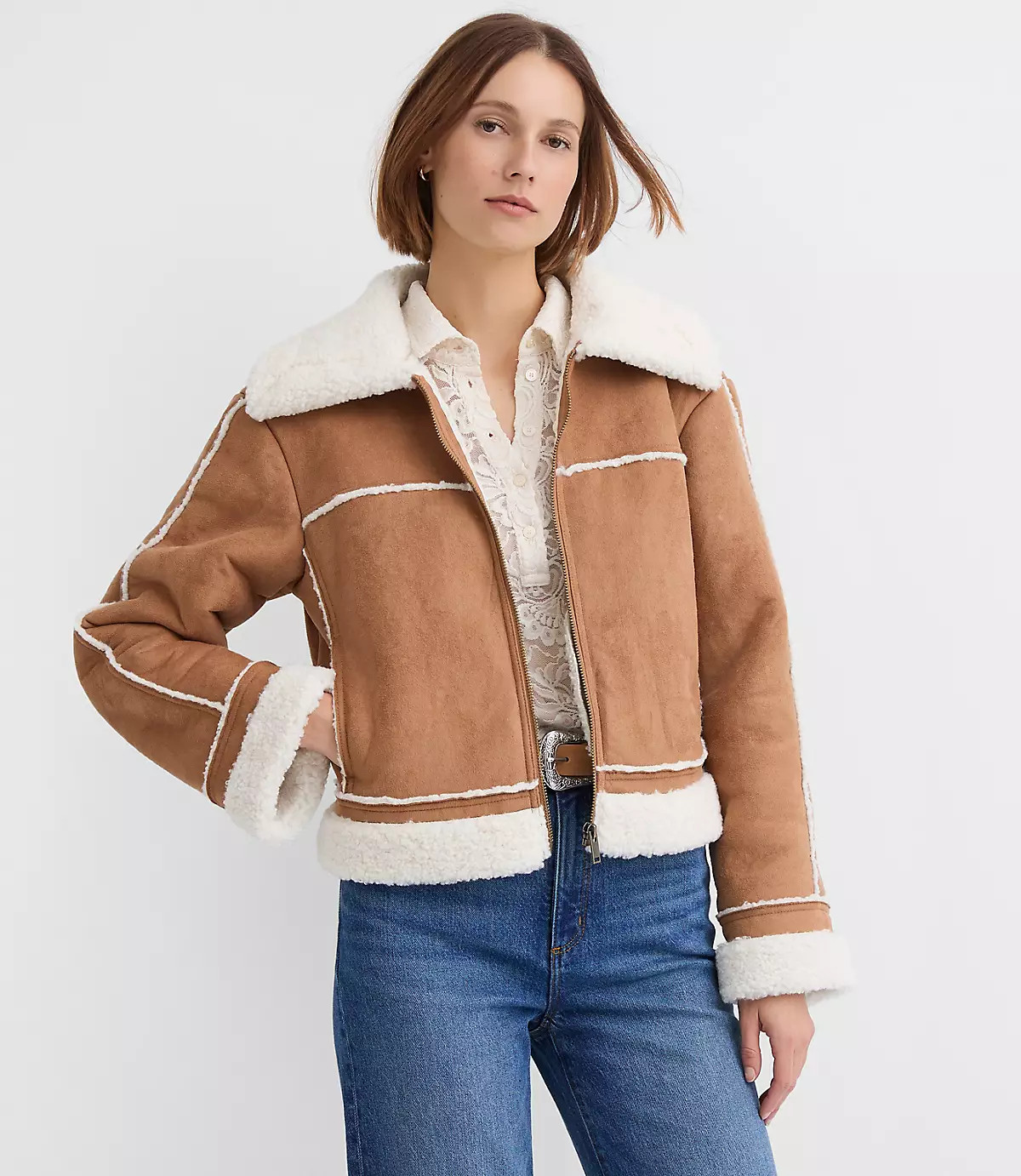 Faux Suede Sherpa Jacket | LOFT