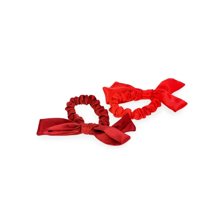 No Boundaries Women's Silk Bow Hair Ties, 2-Piece, One Size, Red Multi | Walmart (US)