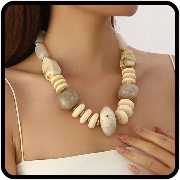 Chunky Resin Bead Necklace For Women, Boho Exaggerated Geometric Irregular Acrylic Necklace Fashi... | Amazon (US)