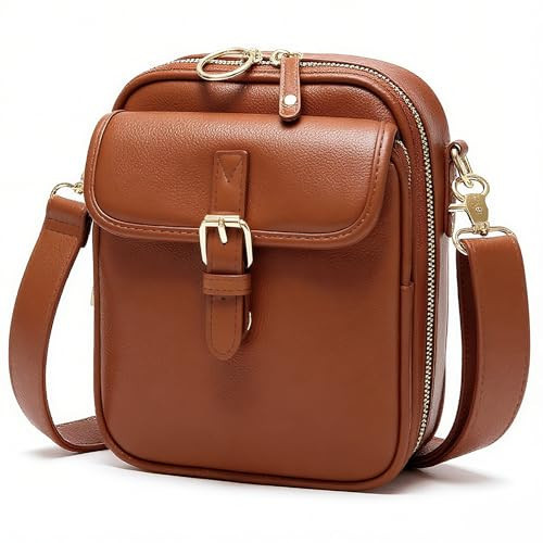 Small Crossbody Bags for Women Vegan Leather Messenger Purses, Vintage Wallet Anti Theft Shoulder Handbags with Card Slots (Brown) | Amazon (US)