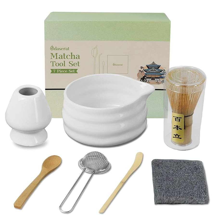 Matcha Whisk Set, 7 Pcs Matcha Kit, Premium Ceramic Matcha Set, Whisk and Bowl, Sifter, Cup Holde... | Amazon (US)