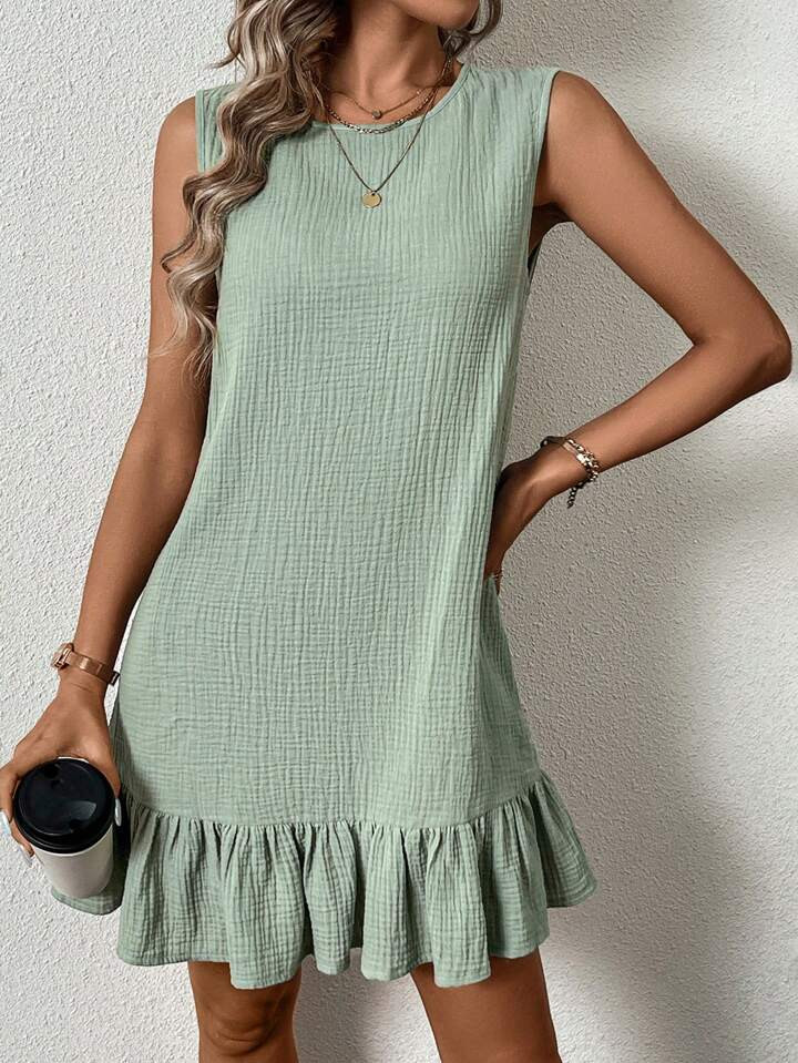 SHEIN LUNE Ladies' Ruffled Hem Sleeveless Dress | SHEIN