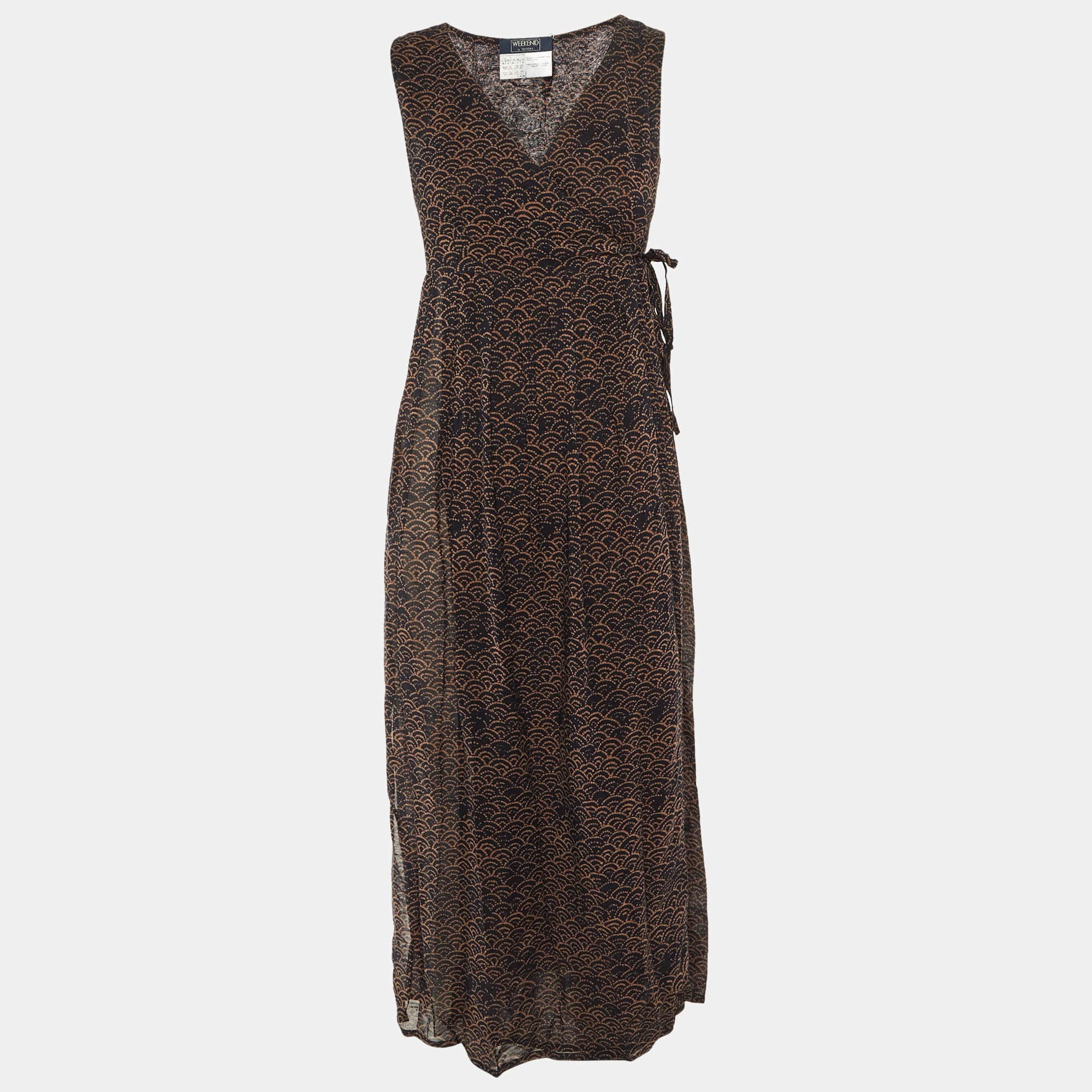 Weekend Max Mara Black /brown Printed Crepe Wrap Around Sheer Maxi Dress | Shop Simon