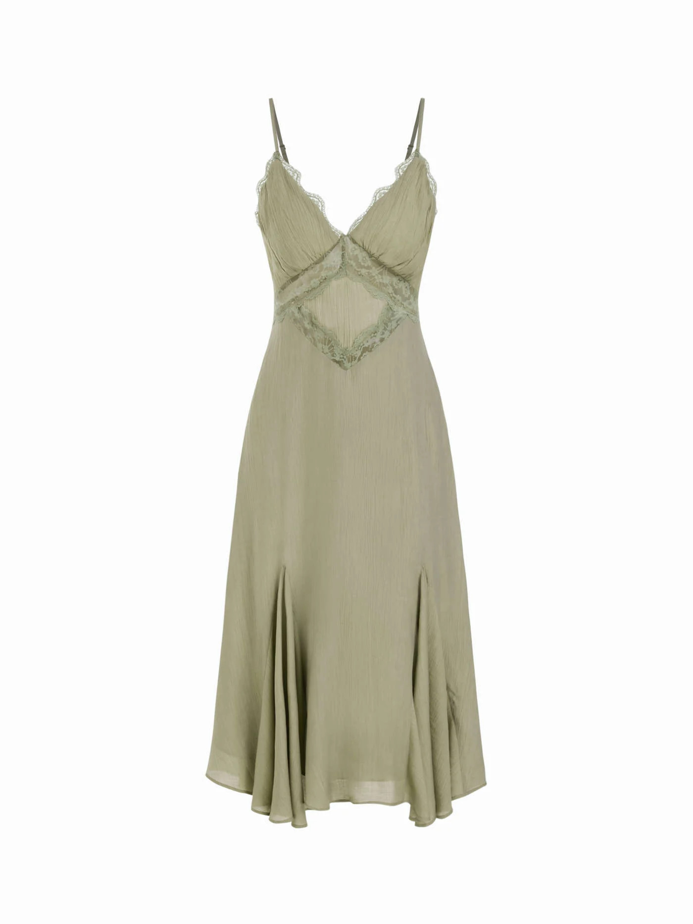 V-neck Lace Panel A-line Cami Midi Dress | Cider