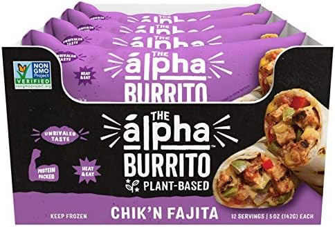 Alpha Foods Vegan Chik'n Fajita Burrito | 100% Plant-Based Protein | Dairy Free | Frozen Burrito | M | Amazon (US)