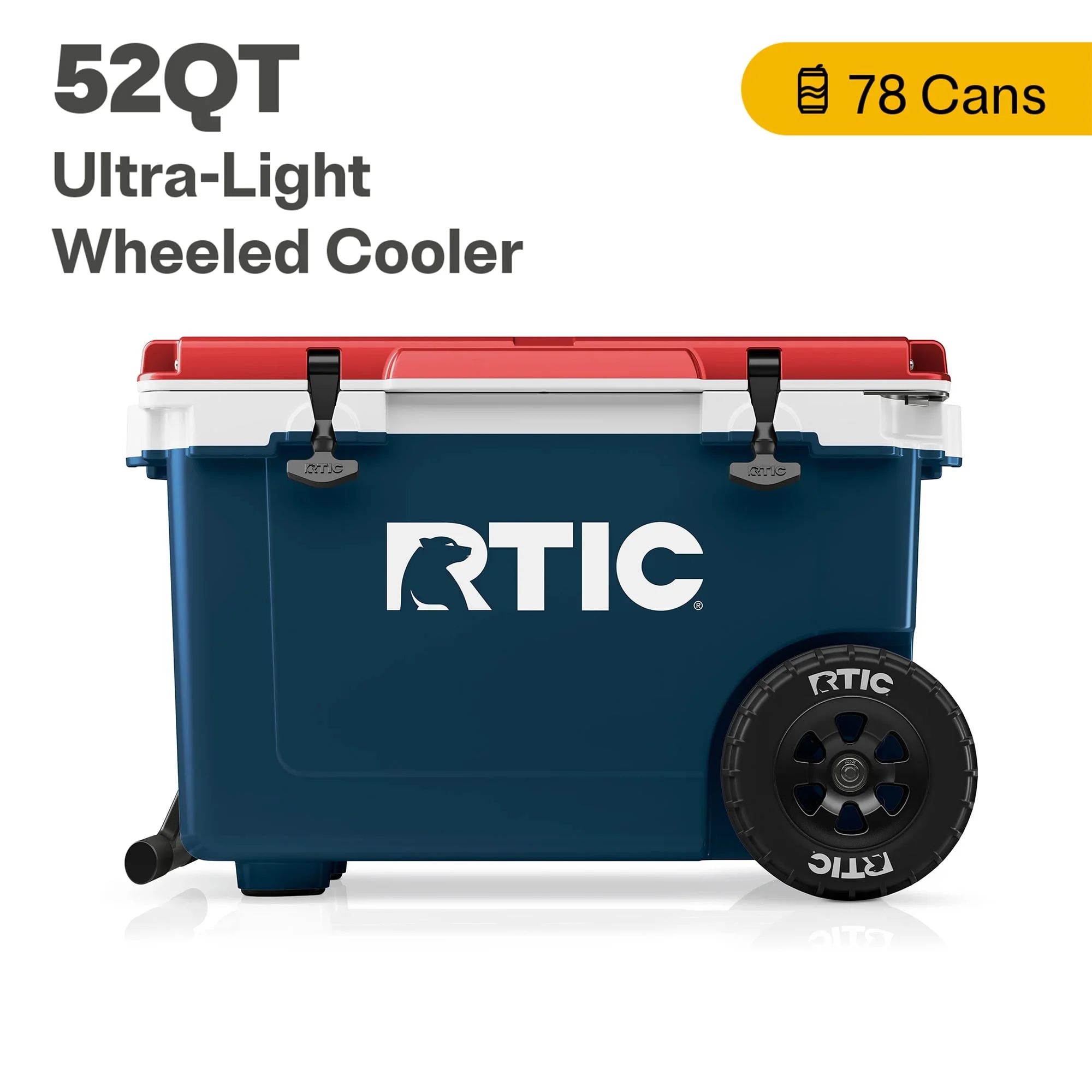 RTIC 52 QT Ultra-Light Wheeled Hard-Sided Ice Chest Cooler, Patriot, Fits 78 Cans | Walmart (US)
