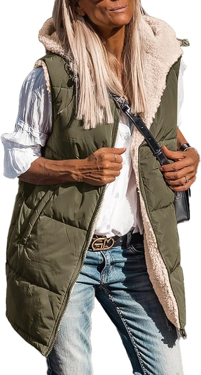 PRETTYGARDEN Womens 2023 Fall Reversible Vests Sleeveless Fleece Jacket Zip Up Hoodie Pockets Lon... | Amazon (US)